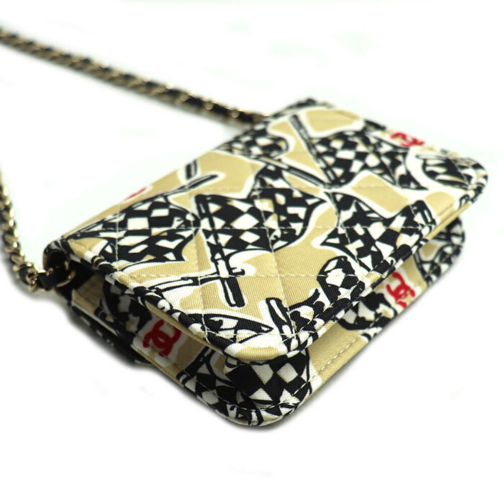 Chanel Beige Black Flag Checkered Bag Tan Shoulder